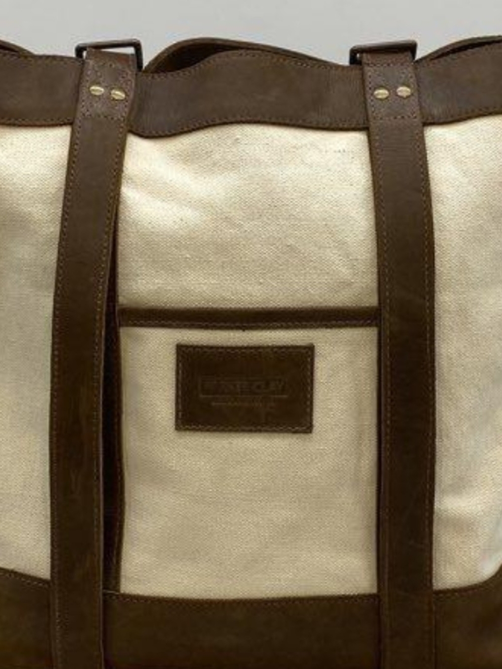 Parker Clay Canvas and Brown Leather Tote Bag